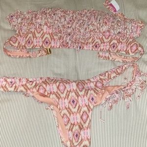 Pink and tan victoria secret bikini fringe